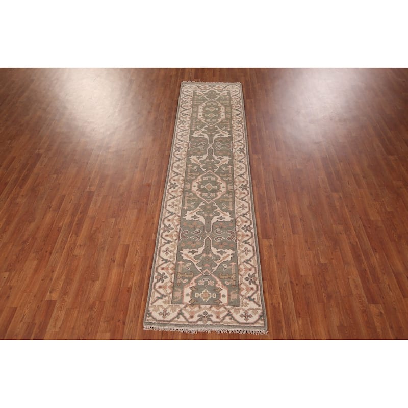 Green Oushak Oriental Runner Rug Handmade Wool Carpet - 2'7"x 9'11"
