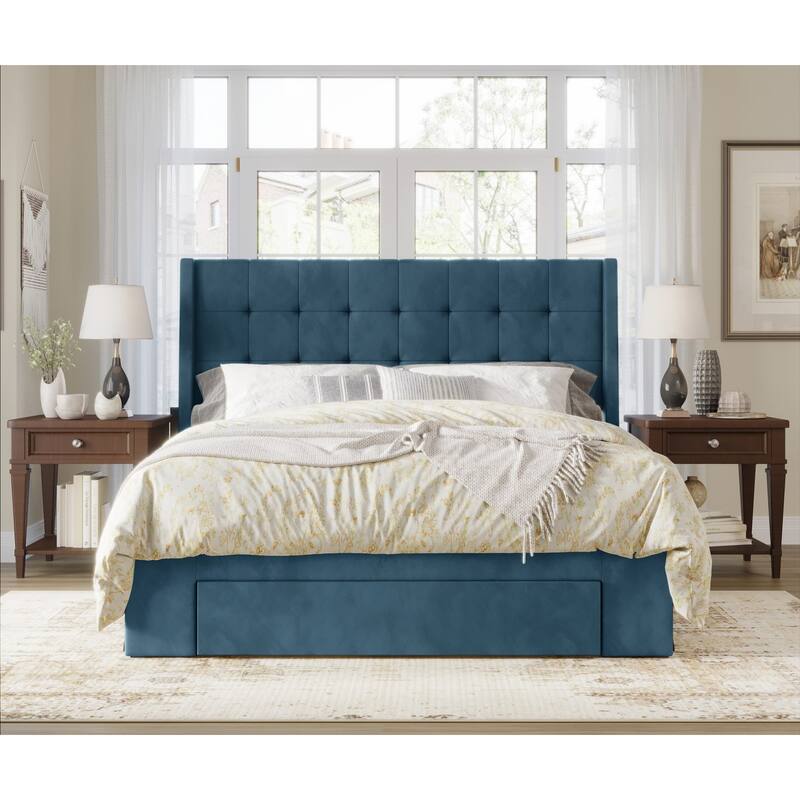 Pamela Tufted Upholstered Storage Panel Bed - Blue - Queen
