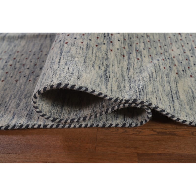 Ivory & Blue Gabbeh Oriental Area Rug Handmade Wool Carpet - 9'1"x 11'10"