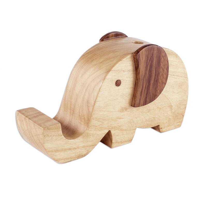 Novica Handmade Elephant Friend Wood Cellphone Holder