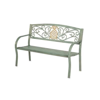 Pineapple 50 in. Verdigris Metal Outdoor Bench