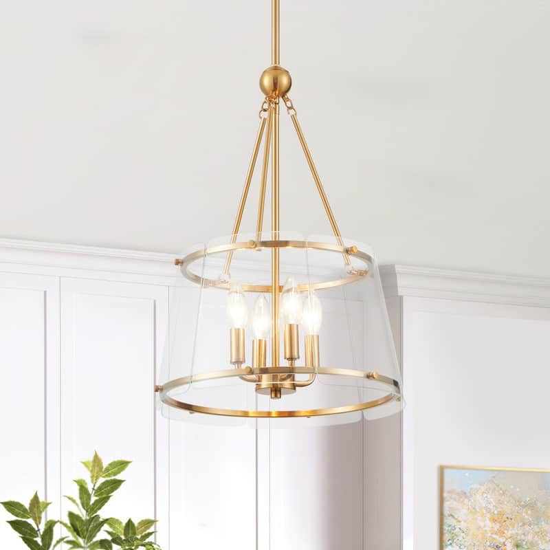 KAWOTI Gold Glam 4-Light Chandelier-Adjustable Height - W15" x H29.75"(Max H65.75")