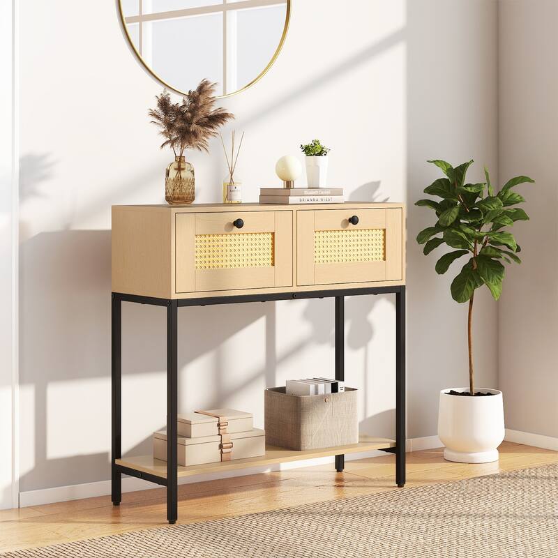 Gymax Console Table Entryway Table Long Sofa Side Table w/ Open Shelf