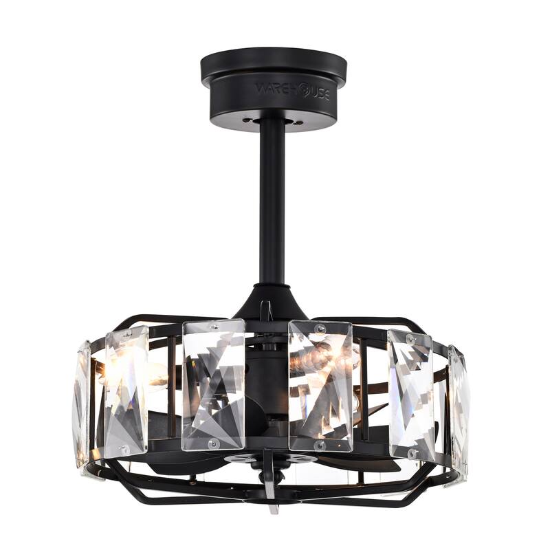 16 Inch Matte Black Crystal Shade Fandelier