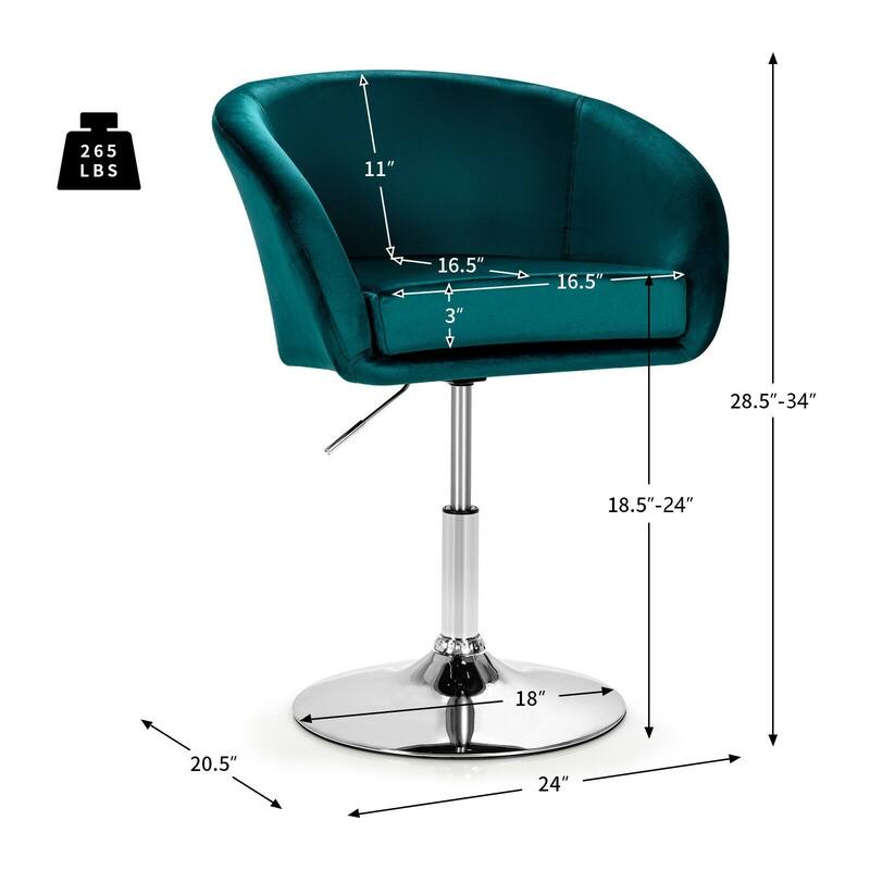 360 Degree Swivel Makeup Stool Accent Chair with Round Back and Metal Base - 24" x 20.5" x 28.5"-34"