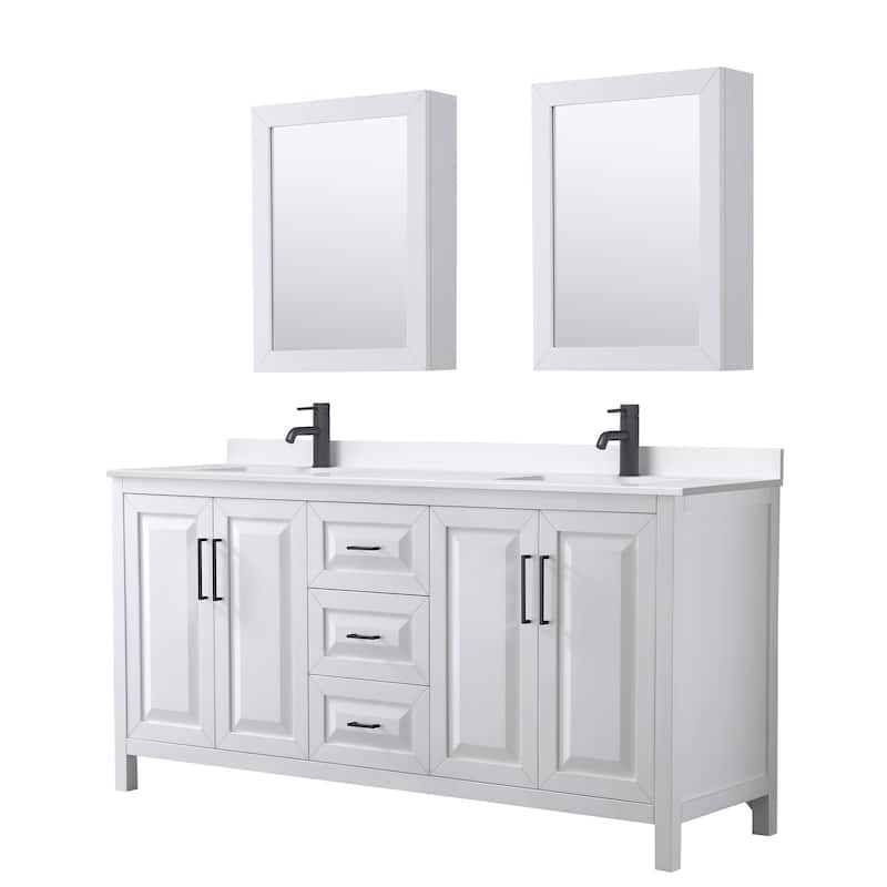 Daria 72-inch Double Vanity, Single Hole Quartz Top, Med Cabinets