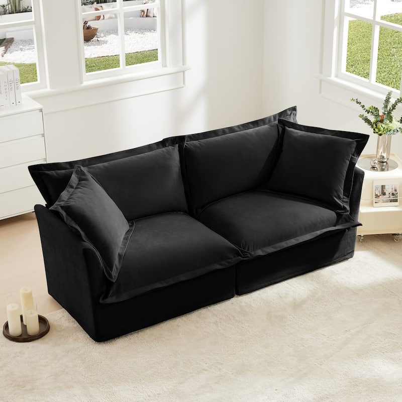 Modern Slipcovered 2-Seat Chenille Deep Seat Sofa Couches