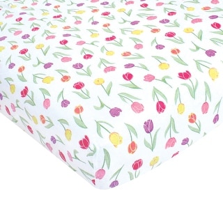 Hudson Baby Infant Girl Cotton Fitted Crib Sheet, Spring Tulips, One Size - Spring Tulips - One Size