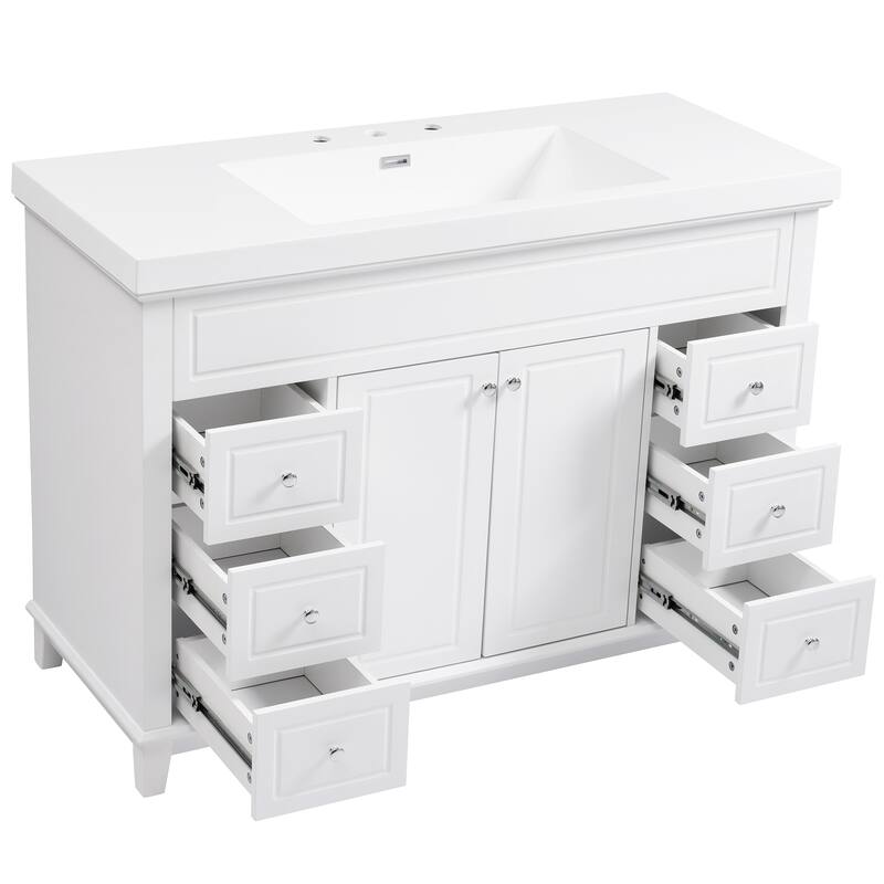 48" Bathroom Vanity-Classic- Pine Legs-Resin Sink with Soft-Close Drawers & Double Doors.
