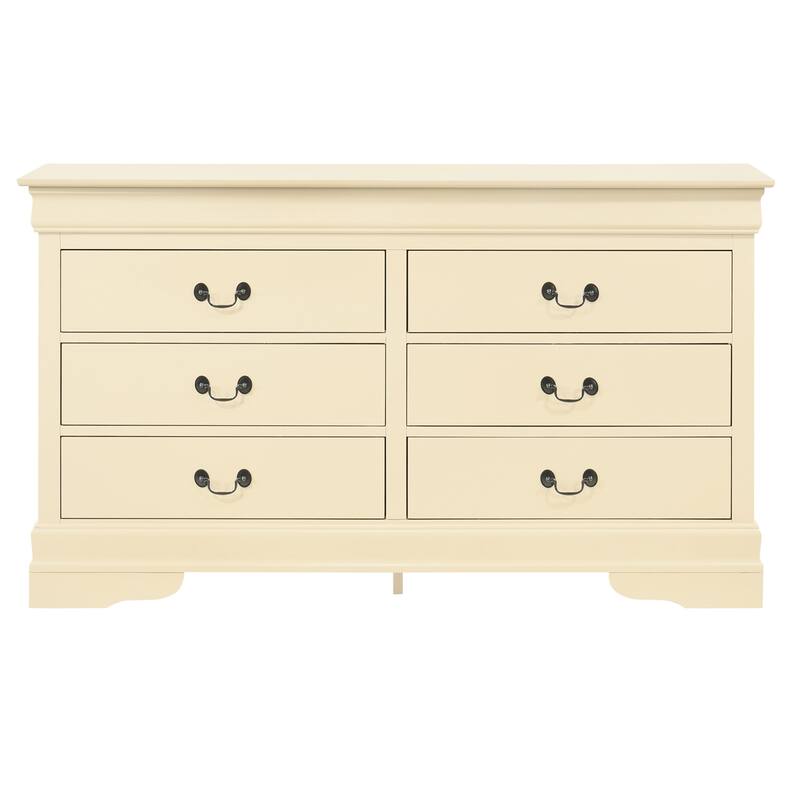 6-Drawer Wooden Bedroom Dresser - 57" - Beige