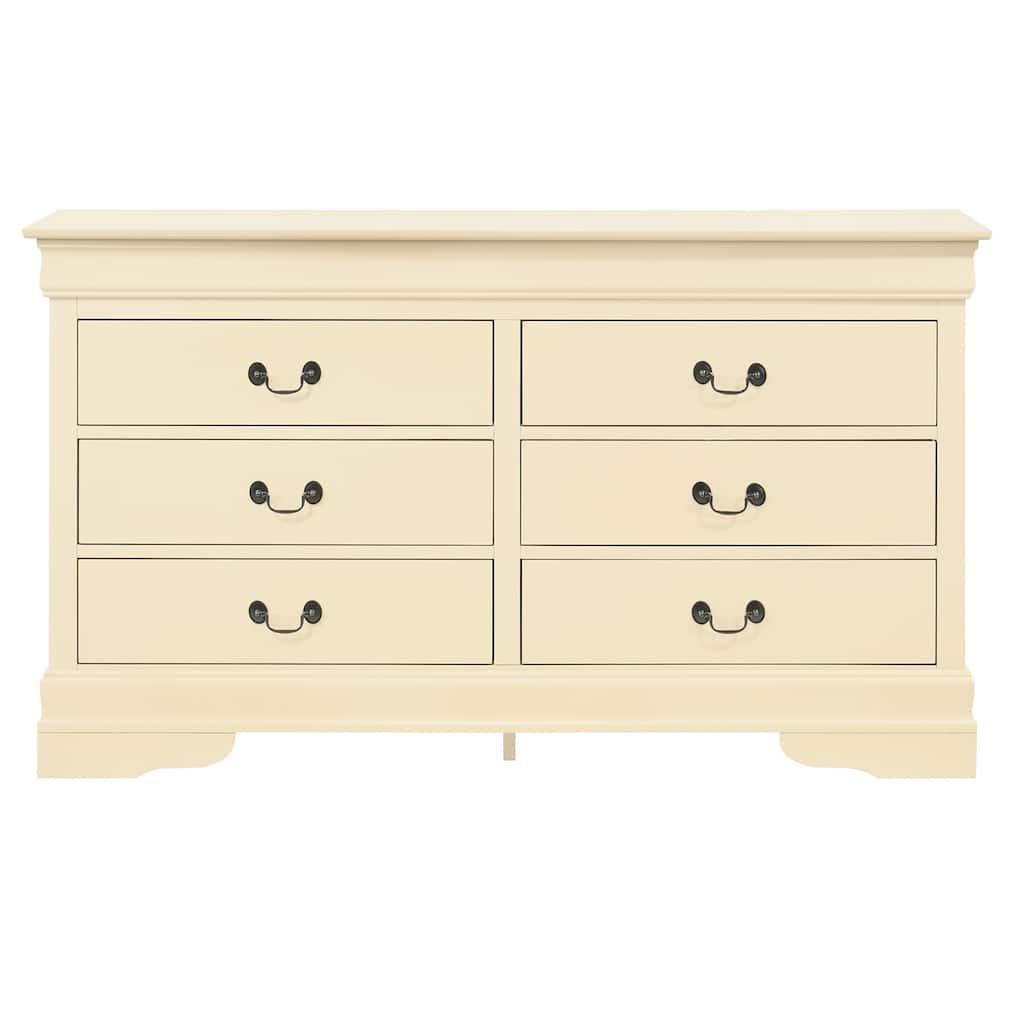 6-Drawer Wooden Bedroom Dresser - 57" - Beige
