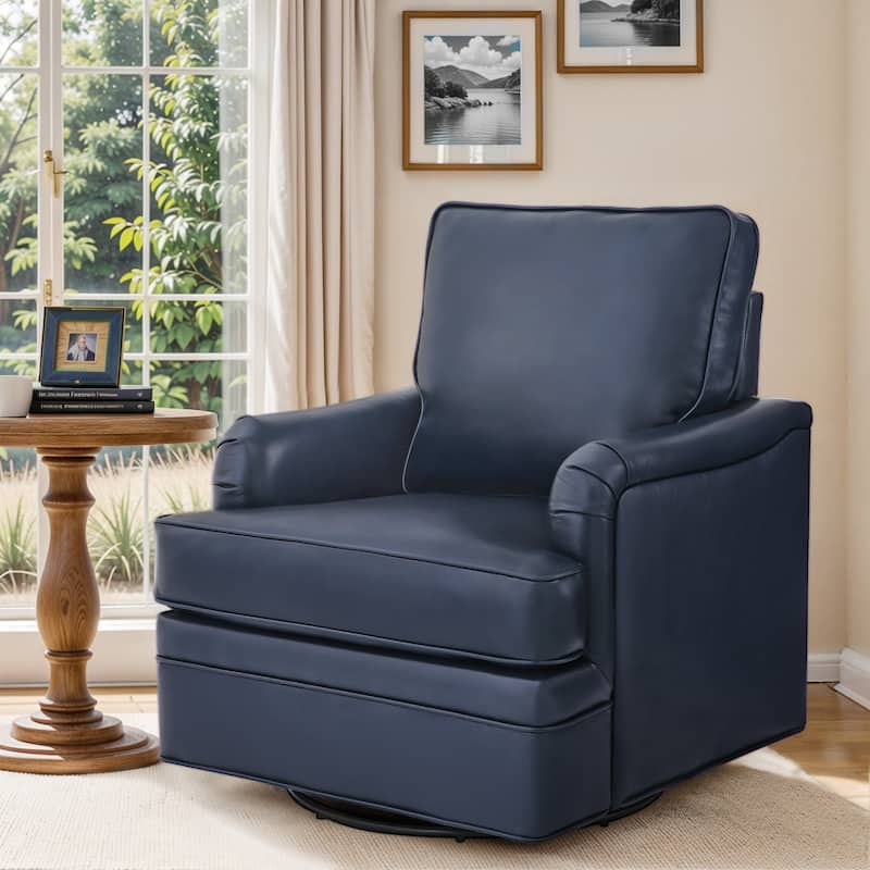 LUE BONA Modern Swivel Accent Chair Leather Armchair for Living Room - 30" W x 32" D x 36" H - Red Brown
