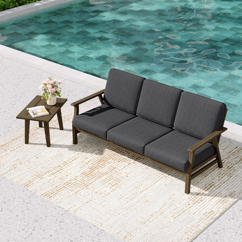 2-Piece Teak Outdoor Sofa Set with Table - Dark Grey/side table - Brown Wood