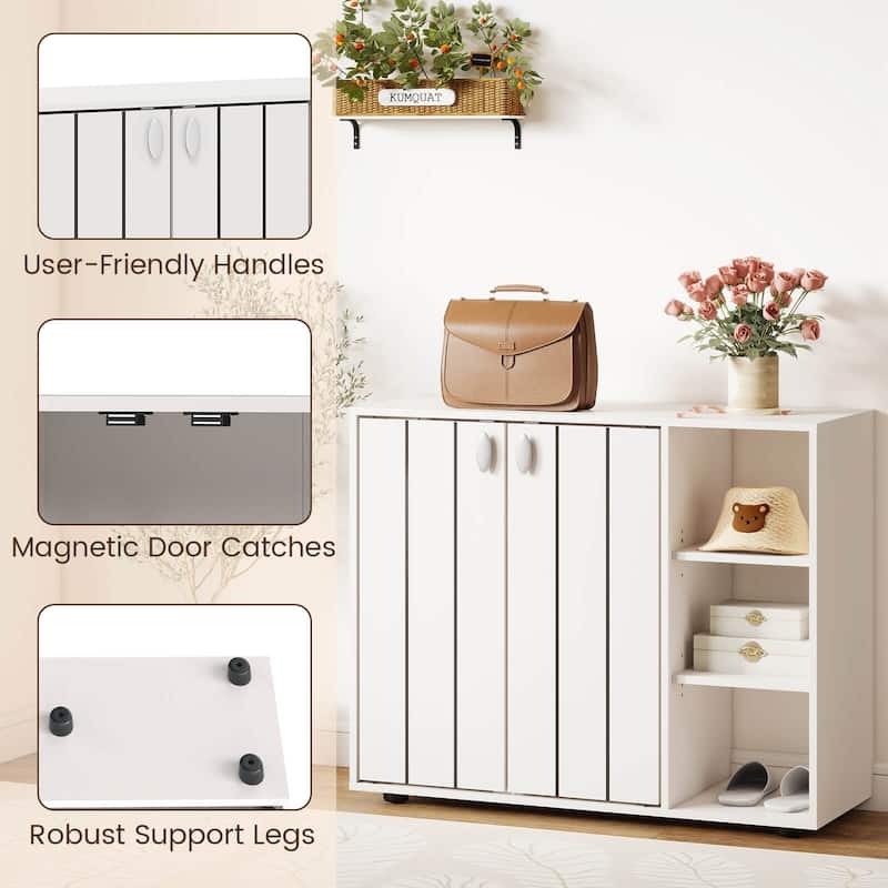 Costway 3-Tier Wooden Shoe Storage Organizer with Doors & 3-Level - See Details