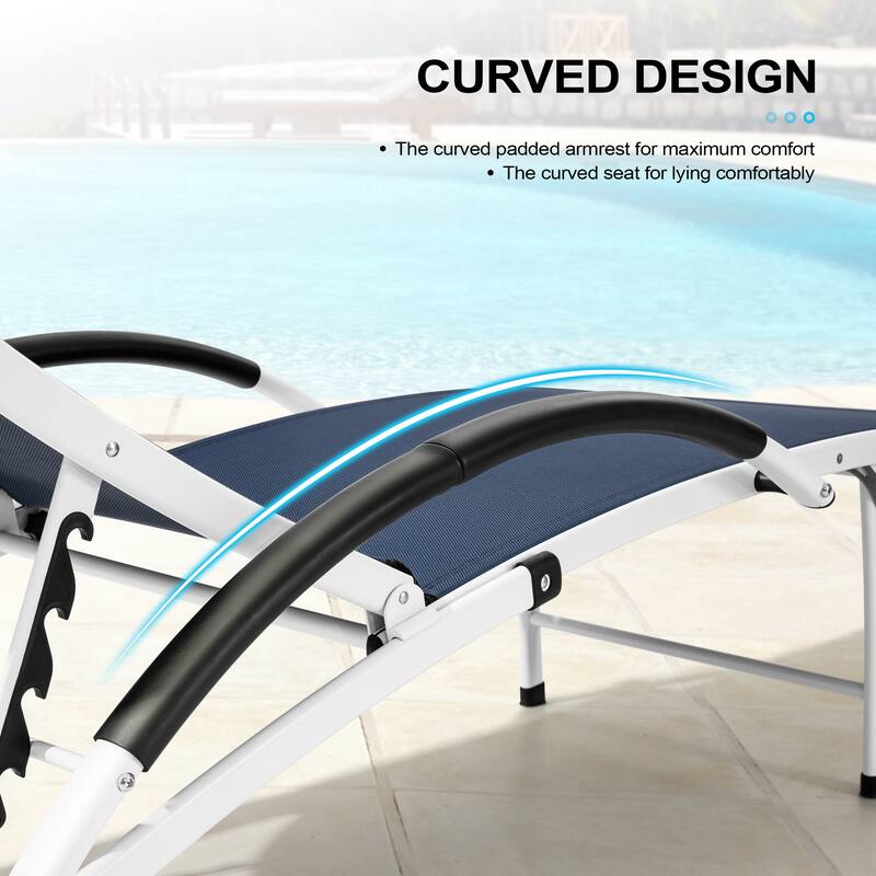 3-piece Outdoor Adjustable Aluminum Reclining Chaise Lounge Chairs with Wheels and Side Table Set