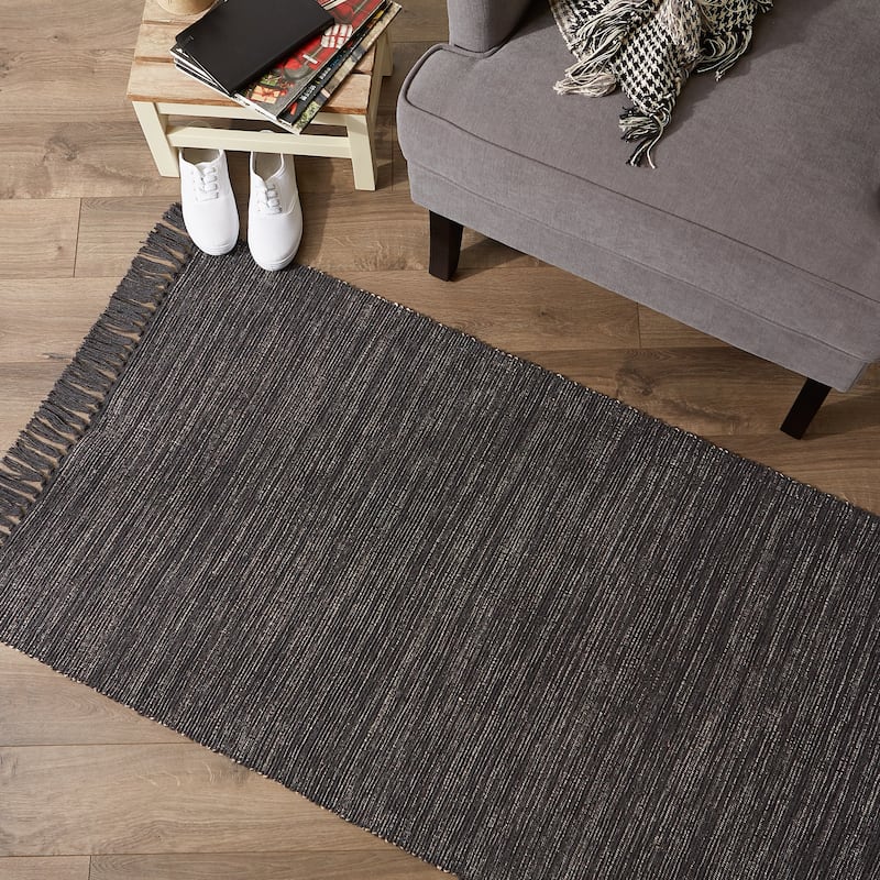 DII Gray and Off White 2-Tone Ribbed Rug 2x3 Ft - 24.0 In. L X 36.0 In. W X 0.2 In. H