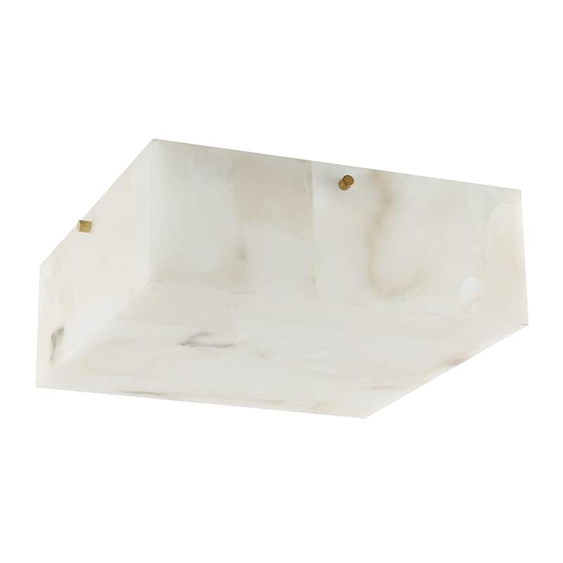 Alessia 13" 2-Light Modern Contemporary Alabaster/Iron Square LED Flush Mount, White Marbling/Brass Gold by JONATHAN Y