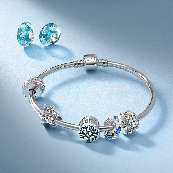 The Kiss Round Circle Blue CZ 925 Sterling Silver Bead Fits European Charm Bracelet