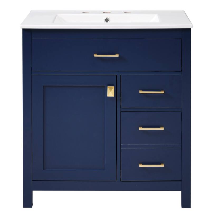 30 in. W x 18 in. D x 34 in. H Single Sink Freestanding Bath Vanity with White Ceramic Top