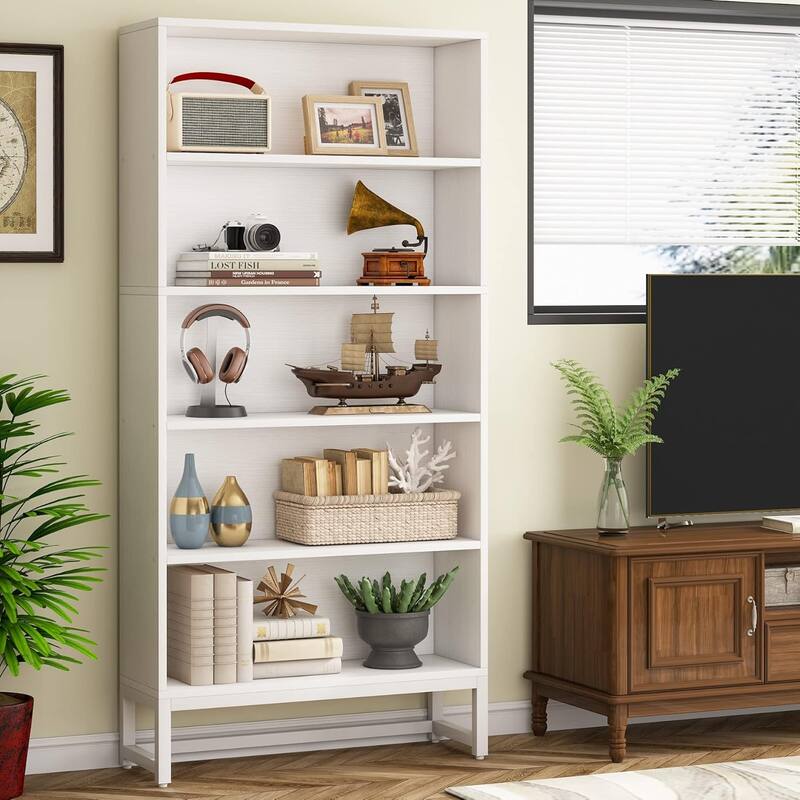 71-Inch Tall Bookcase, Heavy Duty Free-Standing Library Bookshelf with 5-Tier Shelves for Living Room