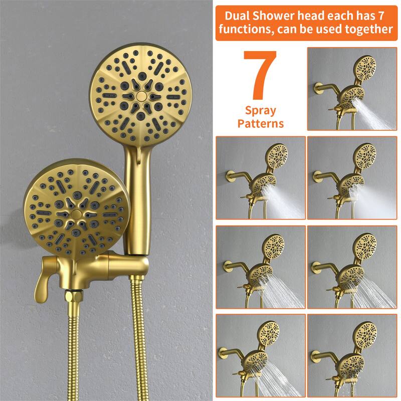 Wall Mount Tub and Shower Faucet with Hand Shower Brass Dual Head Complete Wall Mounted Shower System with Valve