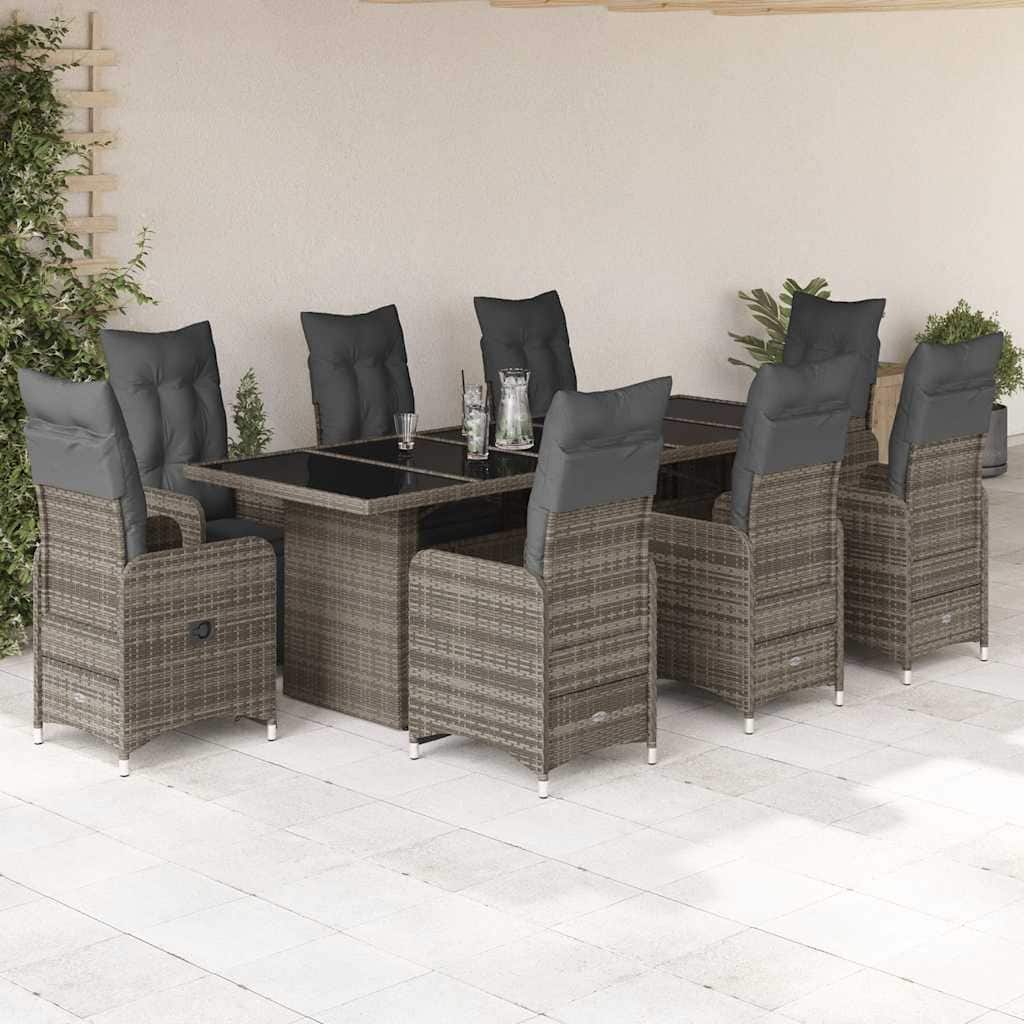 vidaXL Bistro Set Grey Poly Rattan 8-seater Adjustable Footrests