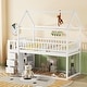 preview thumbnail 5 of 21, Charming Twin over Twin House Bunk Bed with Roof, Shelves, and Drawers, Sturdy Pine Wood Construction, Space-Saving for Kids