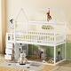 preview thumbnail 2 of 7, White Twin Size Wood House Bunk Bed with Shelves, Ladder and Drawers for Bedroom