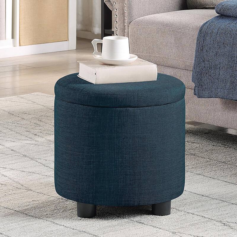 Convenience Concepts Designs4Comfort Round Accent Storage Ottoman with Reversible Tray Lid - Dark Blue Fabric