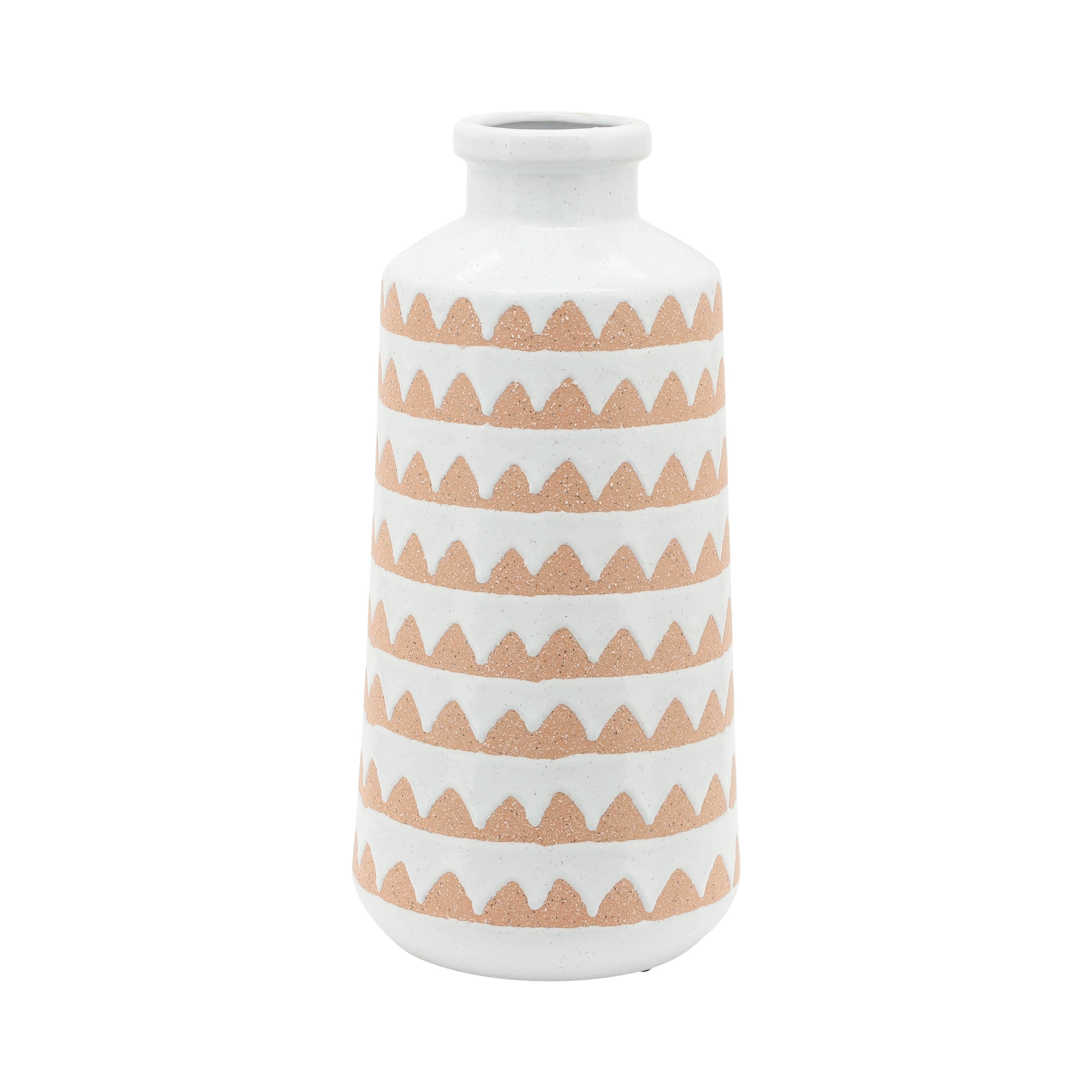 Ceramic Round Patterned Table Flower Vase - Ivory