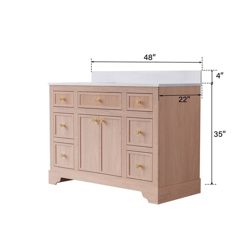 35''H Bath Solid Wood Vanity with Stain-resistant Carrera White Quartz Top And Single Sink