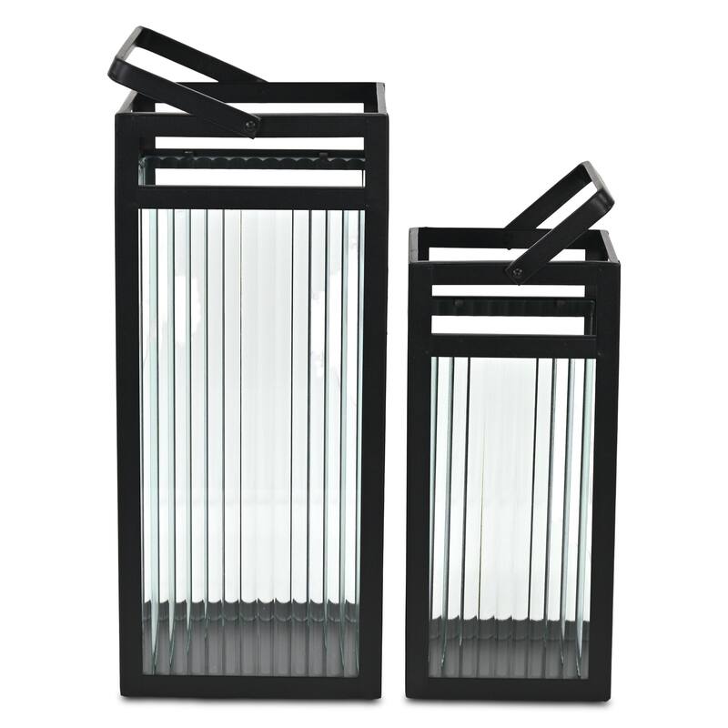 Drusilla Set of 2 Fluted Glass Lanterns - 16" and 12.25" - N/A