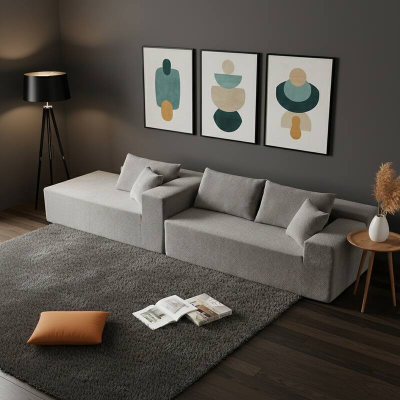 103.54" L-Shaped Modern High-Density Sponge Velvet Modular Sectional Sofa with Chaise & Pillows