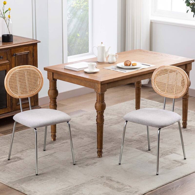 Fabric Rattan Back Dining Chairs Counter Stools with Metal Legs - Dining Chairs - Grey