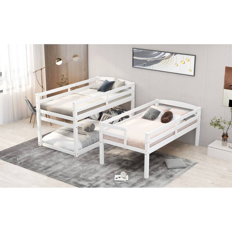 Triple Bunk Bed with Storage Stairs, Twin Size, White, Separate Design