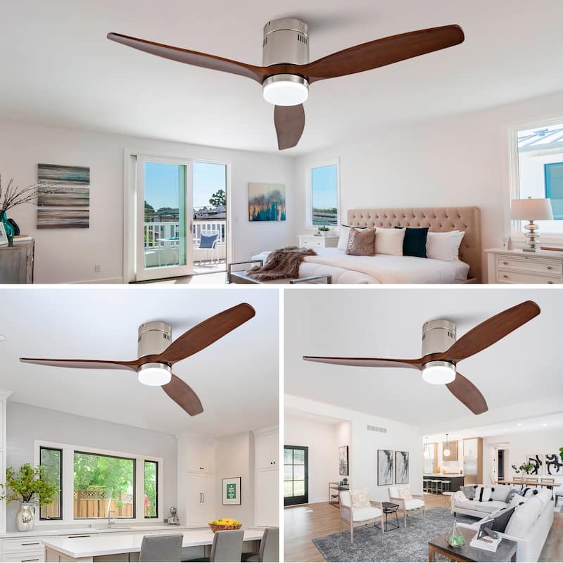 Hot sales 52 Inch Modern Ceiling Fan ,3 Color Dimmable 5 Solide Wood Blades Remote Control Reversible DC Motor With Led Light