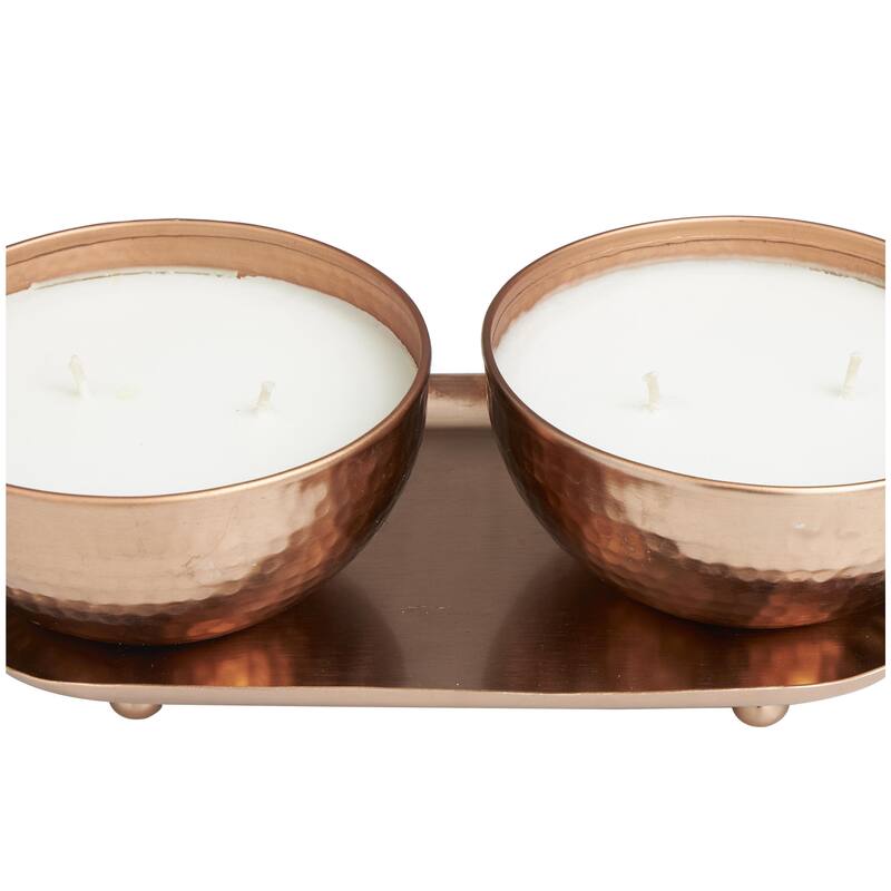 Metal Scented Hammered 12 oz 2 Wick Decorative Candle with White Wax - Set of 2 Gold, Copper, Silver - Roche River Decor