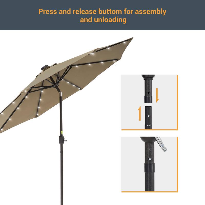 LIVOOSUN 9Ft Patio LED Market Umbrella Outdoor Table Steel Umbrella