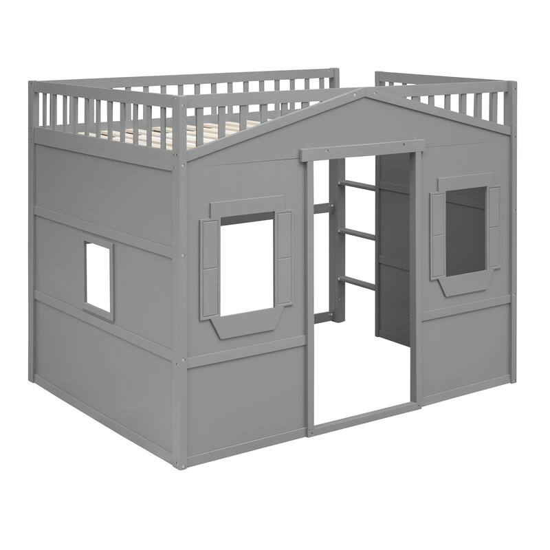 Stylish Wood Twin Loft Bed with Ladder and Guardrails, Space-Saving Design