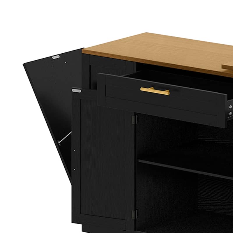 Moasis Rolling Kitchen Islands Cart with Extendable Dining Table and 2 Stool & Trash Cabinet