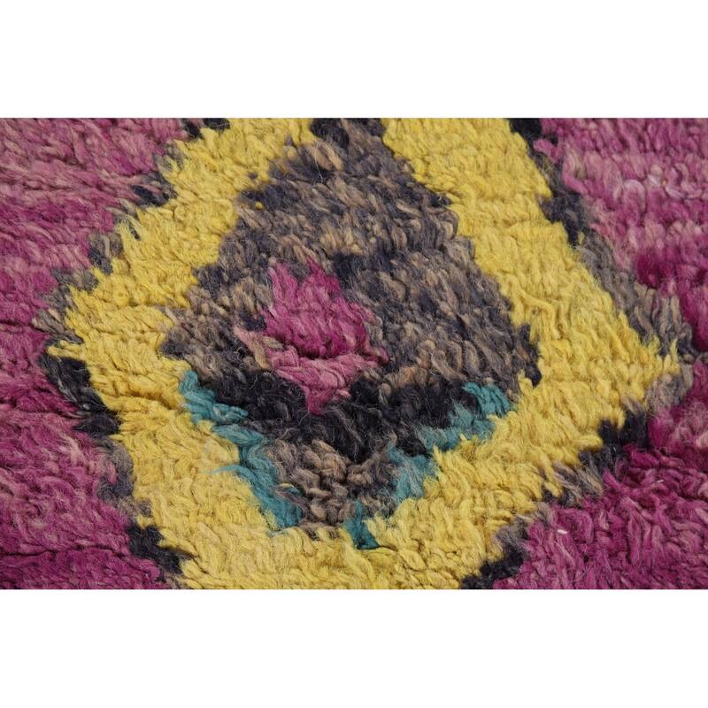 Purple Geometric Plush Moroccan Area Rug Handmade Wool Carpet - 6'1" x 9'9"