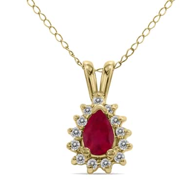 Marquee Jewels Ruby and Diamond Tear Drop Pendant in 14K Yellow Gold