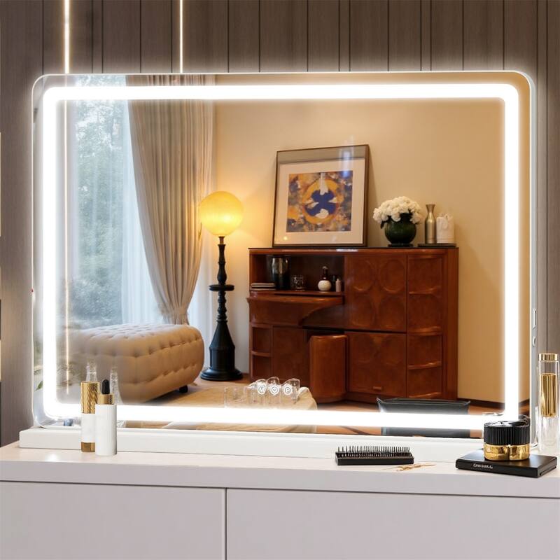 Vanity Mirror with Lights, Led Makeup Mirror, Lighted Makeup Mirror with Dimmable Lights, Smart Touch ,USB Charging Port - 17X13