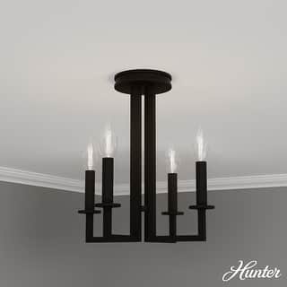 Hunter Bearden 4-Light Semi-Flush Chandelier, - Entry, Kitchen Table, Bedroom - Candle, Contemporary, Industrial, Geometric