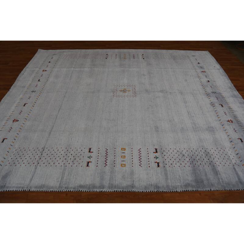 Hand Knotted Oriental 100% Wool Carpet Tribal Tribal Greys & Charcoal Gabbeh Area Rug - 9' 7'' X 8' 2''