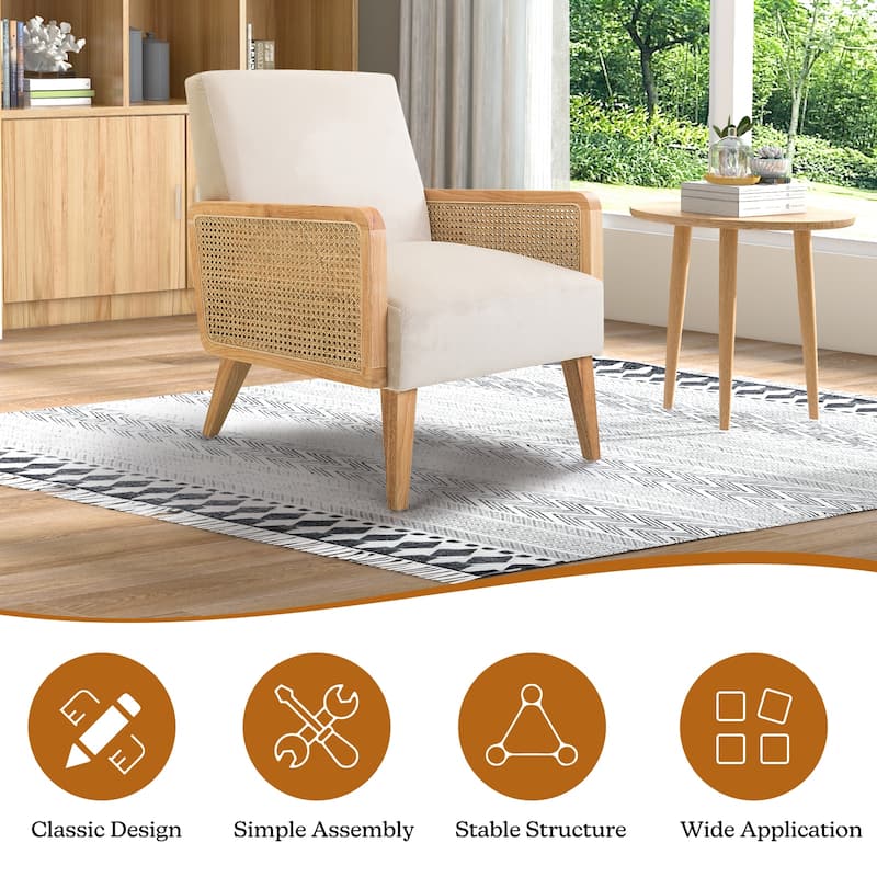 Carmina Upholstered Accent Chair with Natural Rattan Arms by HULALA HOME