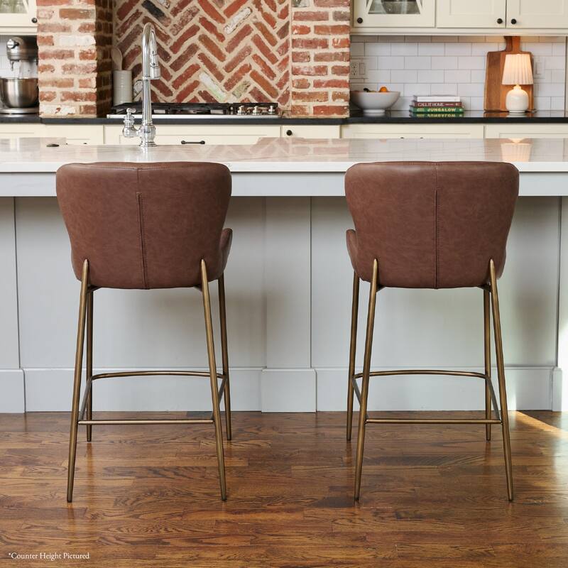 Maven Lane Naomi Metal and Vegan Leather Kitchen Dining Stool