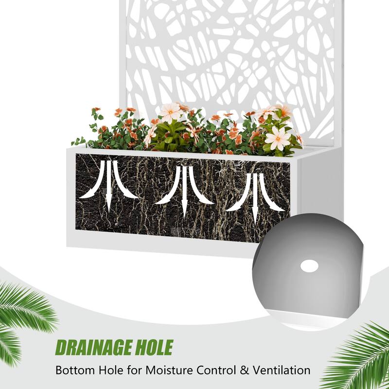 Metal Galvanized Planter Box with Trellis Privacy Screen Lockable Wheels