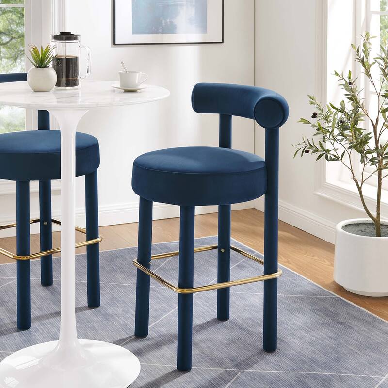 Toulouse Performance Velvet Bar Stool - Midnight Blue Gold