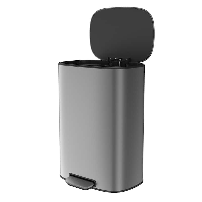 Stainless Steel 13-Gallon Kitchen Trash Can with Foot Pedal and Soft Close Lid